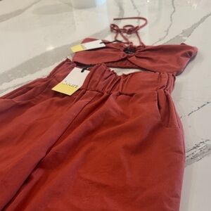 Kourt Women's Casual Red Pants Set with Halter top